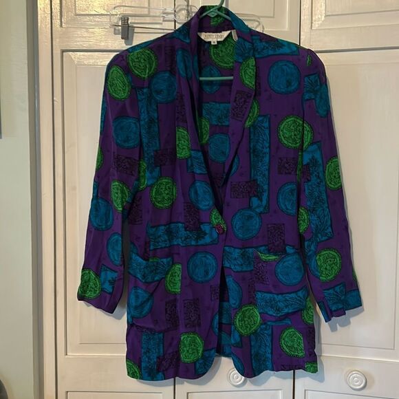 100% Silk Sunny Leigh Vintage Floral print blazer - Size S - Picture 1 of 11